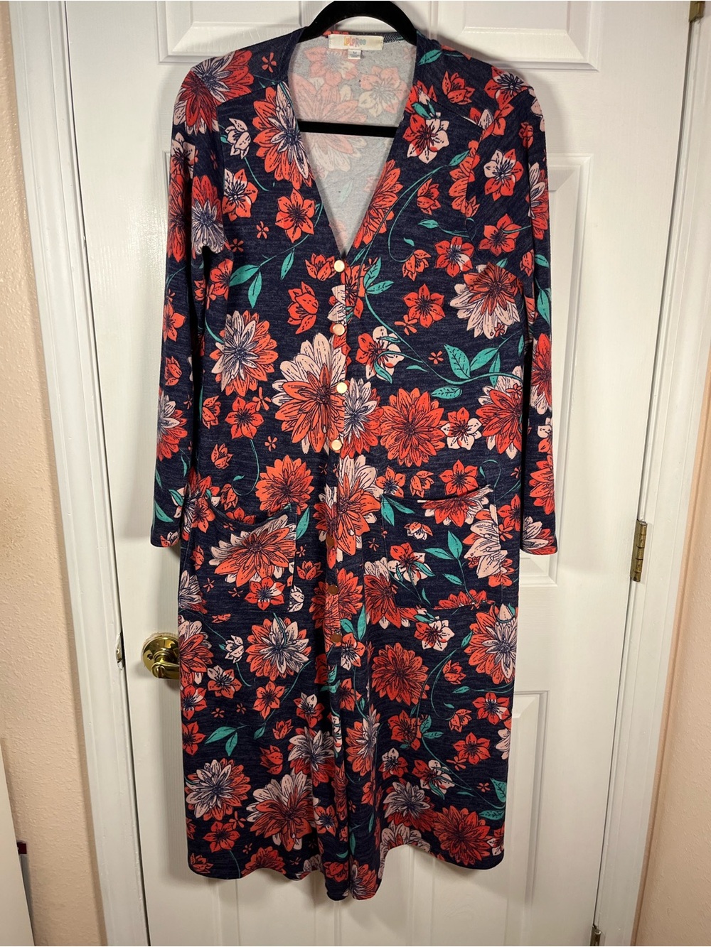 LuLaRoe Floral Duster Cardigan Size Medium - Picture 11 of 16